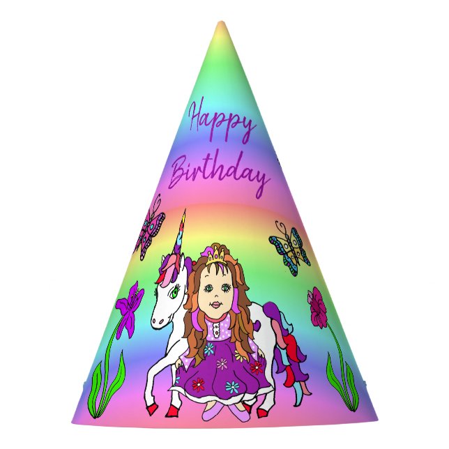 Purple Fairy and Unicorn Birthday Hat (Front)