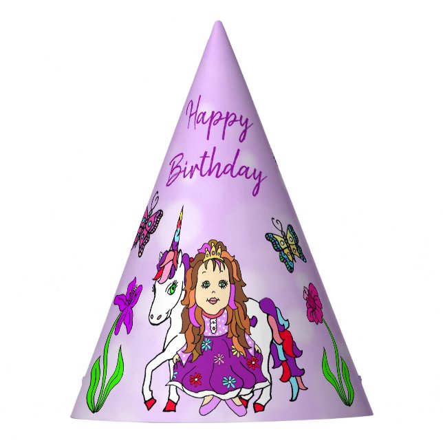 Purple Fairy and Unicorn Birthday Hat (Front)