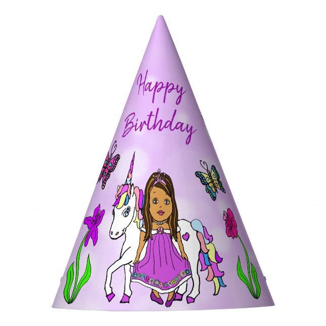 Purple Fairy and Unicorn Birthday Hat (Front)