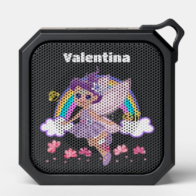 Purple Fairy Bee Rainbow w/ name Bluetooth Speaker (Front)
