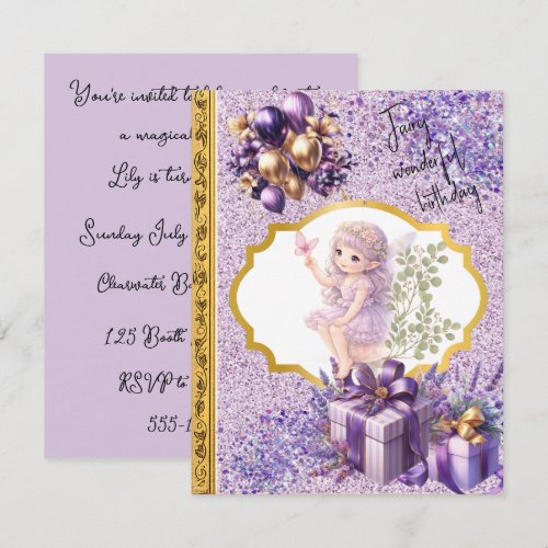 Purple Fairy Birthday Party Digital Download Invitation