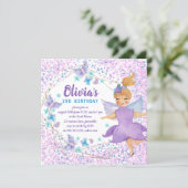 Purple Fairy Butterfly Heart Confetti Birthday Invitation (Standing Front)
