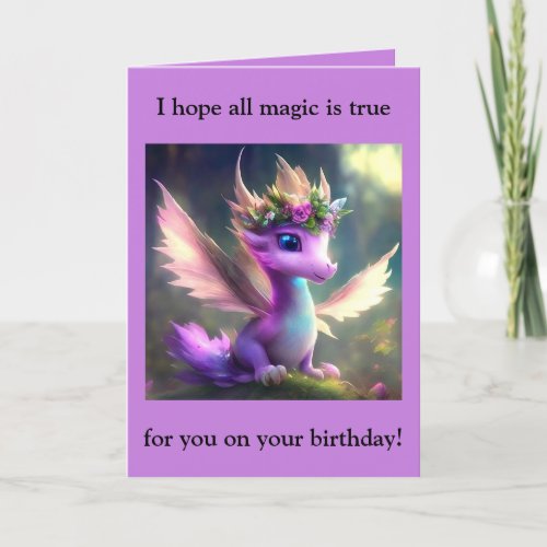 Purple Fairy Dragon Birthday Card
