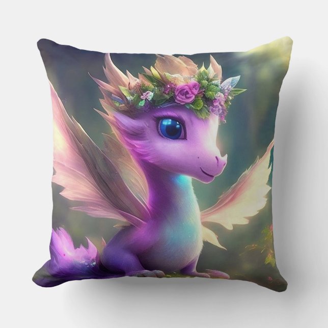 Purple Fairy Dragon Throw Pillow (Front)
