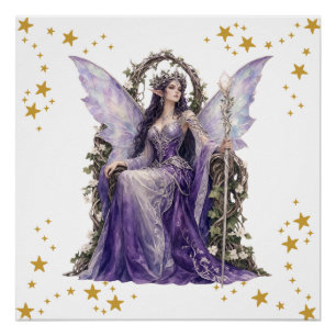 ​Purple Fairy Fantasy Birthday Welcome Hand Fan. Poster