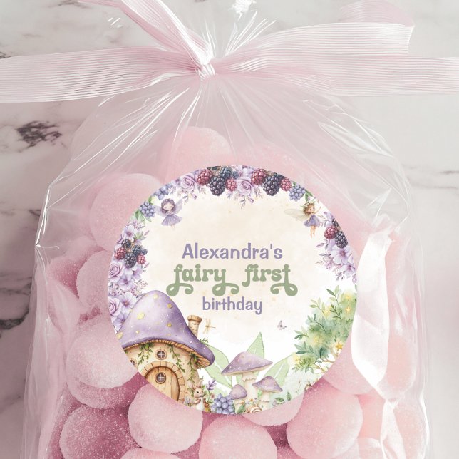 Purple  Fairy First Berry First Birthday Classic Round Sticker (Creator Uploaded)
