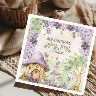 Purple  Fairy First Berry First Birthday Napkins
