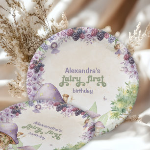 Purple Fairy First Berry First Birthday Paper Plates