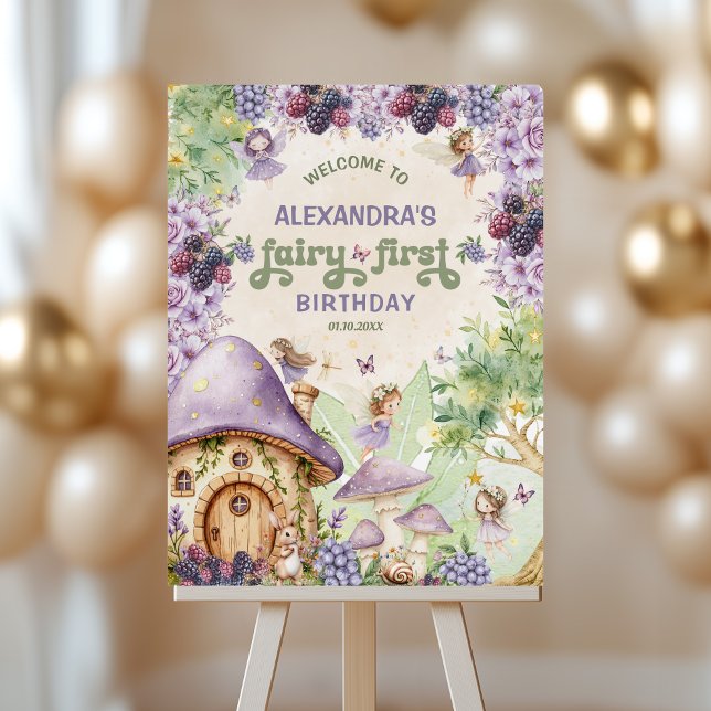 Purple Fairy First Berry First Birthday Welcome Foam Board (Creator Uploaded)