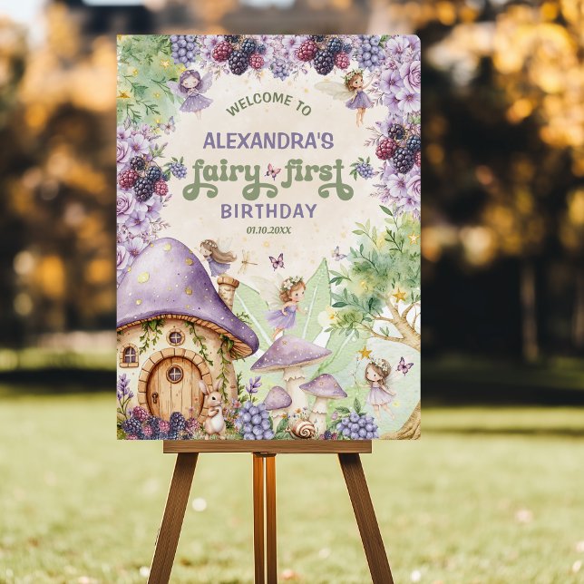 Purple Fairy First Berry First Birthday Welcome Foam Board (Creator Uploaded)