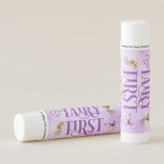 Purple Fairy First Birthday Party Favor Lip Balm (Front)