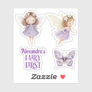 Purple Fairy First Customizable Party Favor Sticker