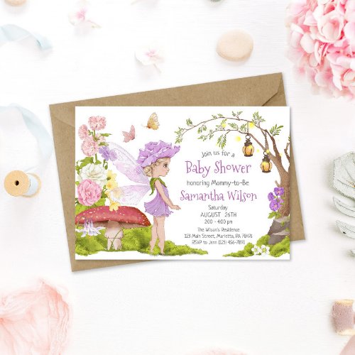 Purple Fairy Floral Fairy Tale Baby Shower Invitation