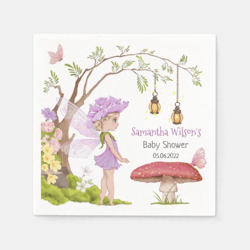 Purple Fairy Floral Fairy Tale Baby Shower Napkins