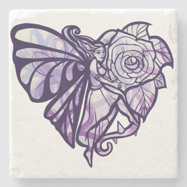 Purple Fairy Heart Stone Coaster (Front)