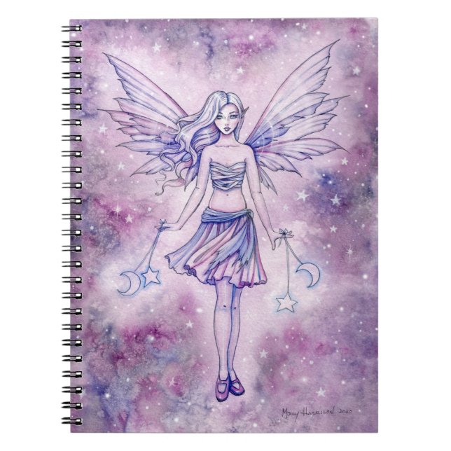Purple Fairy in the Stars Fantasy Illustration Notebook (Front)
