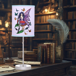 Purple Fairy Mushroom Butterflies Table Lamp
