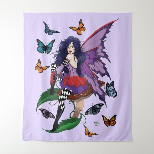 Purple Fairy Mushroom Butterflies Tapestry