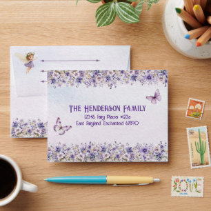 Purple Fairy Watercolor Floral Return Address Envelope