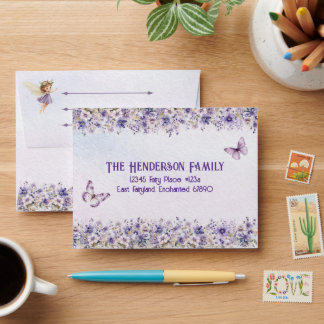 Purple Fairy Watercolor Floral Return Address Envelope
