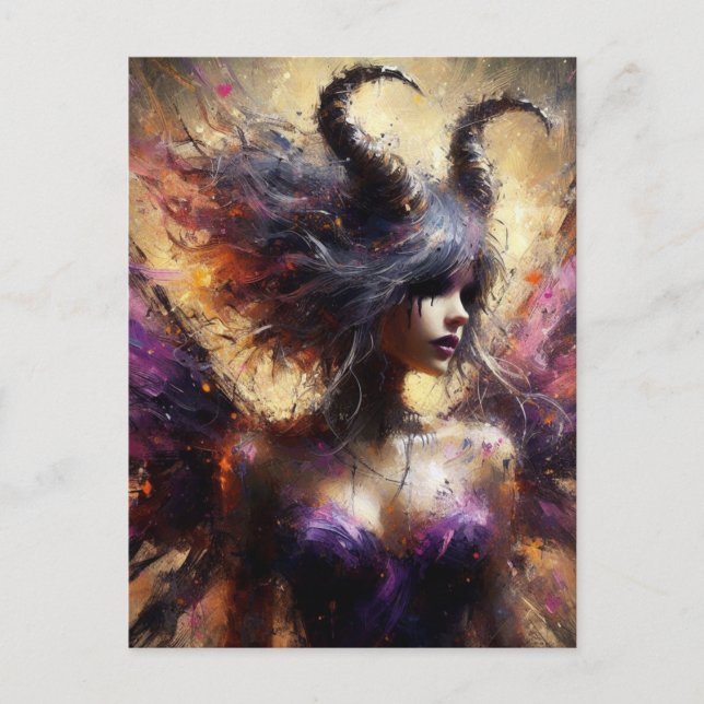 Purple Fairy With Horns Dark Fantasy Art Postcard (Front)