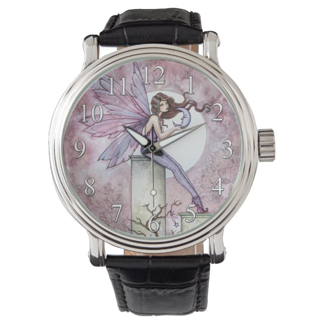 Purple Fairy with Little Moon Fantasy Art Watch (Front)