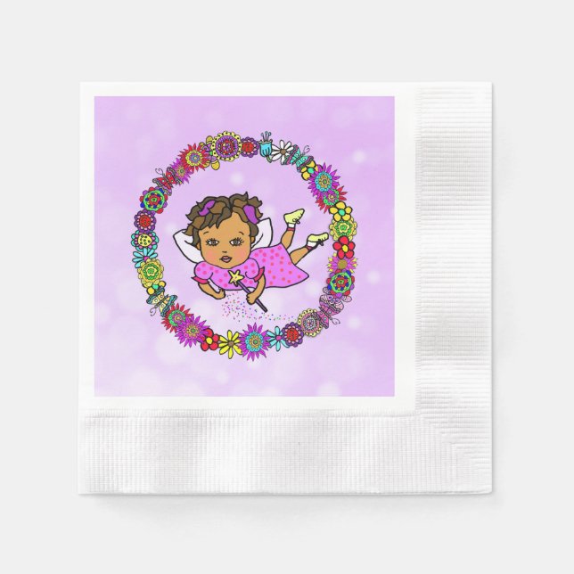 Purple Fairy with Wand Whimsical Birthday Napkins (Front)