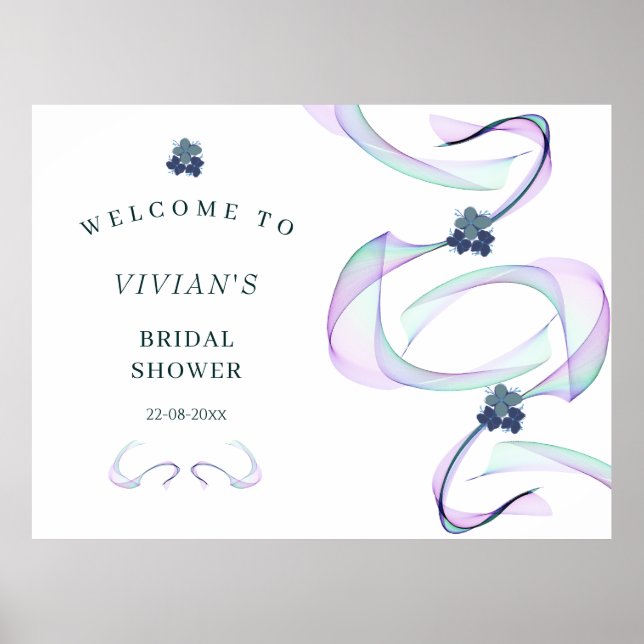Purple Faith Floral Bridal Shower Welcome Poster (Front)