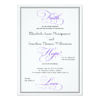 Purple Faith Hope Love Script Wedding Invitation