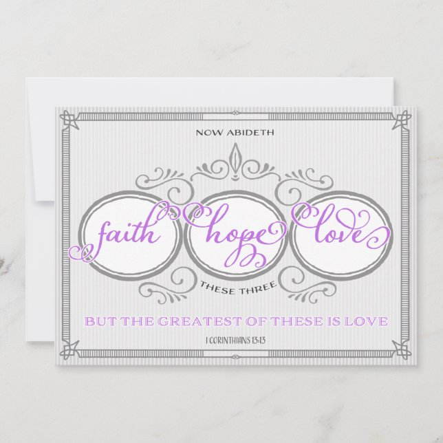 Purple Faith Hope Love Wedding Invitation (Front)