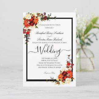 Purple Fall Flowers Terracotta Cream Burgundy Inv Invitation
