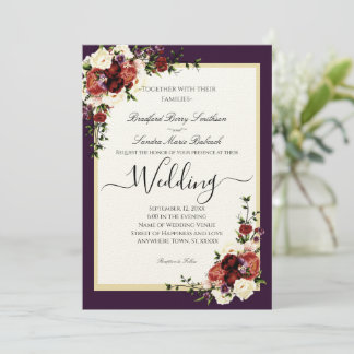Purple Fall Flowers Terracotta Cream Burgundy Inv Invitation