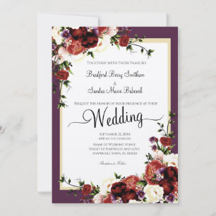 Purple Fall Flowers Terracotta Cream Burgundy Inv Invitation