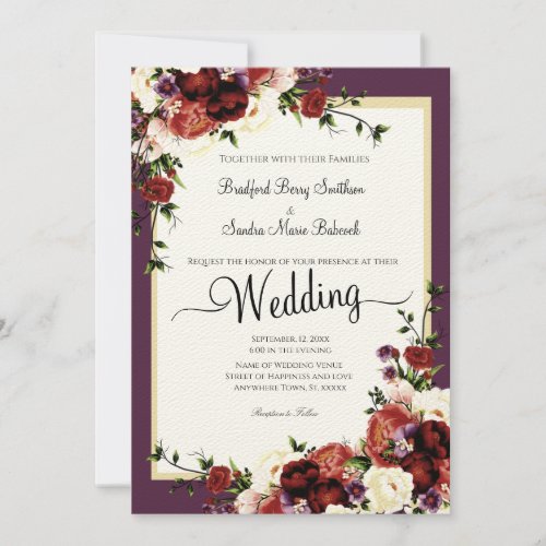 Purple Fall Flowers Terracotta Cream Burgundy  Inv Invitation