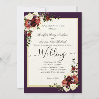 Purple Fall Flowers Terracotta Cream Burgundy Invitation