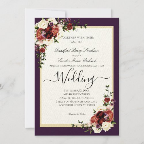 Purple Fall Flowers Terracotta Cream Burgundy  Invitation