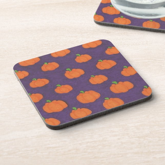 Purple Fall Pumpkin Pattern Beverage Coaster (Left Side)