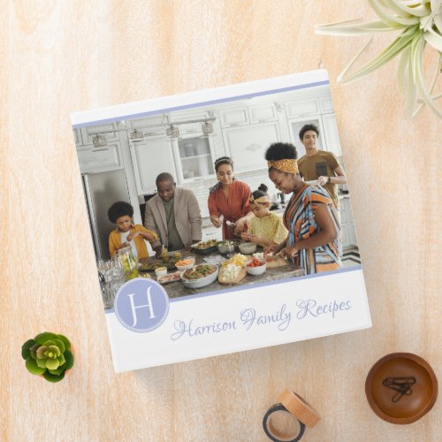 Purple Family Photo Monogram Recipe Binder