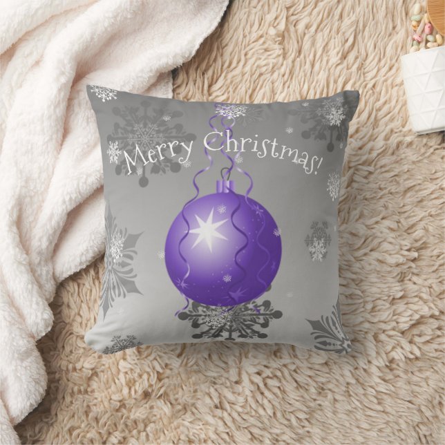 Purple Fancy Christmas Ornament Throw Pillow (Blanket)