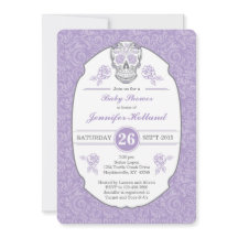 Purple Fancy Damask Skull Baby Shower Invitation