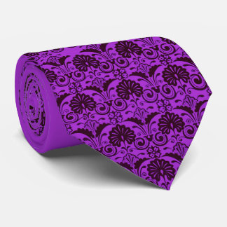 purple fans and fronds print neck tie