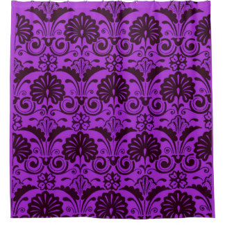 purple fans and fronds print shower curtain