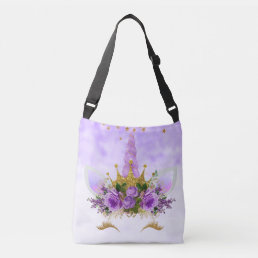 Purple Fantasy and Golden Stars Unicorn Crossbody Bag