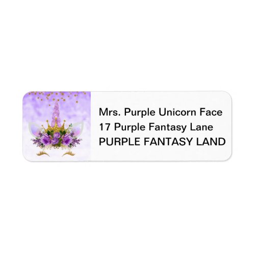 Purple Fantasy and Golden Stars Unicorn Label