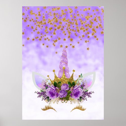 Purple Fantasy and Golden Stars Unicorn