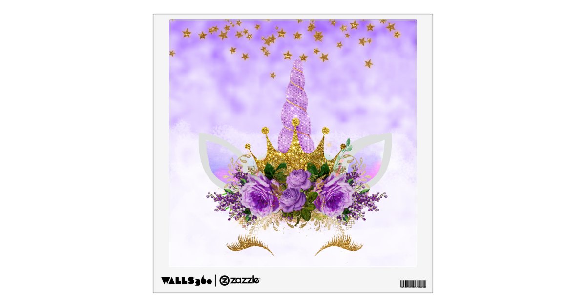 Purple Fantasy And Golden Stars Unicorn Wall Decal Zazzle Com