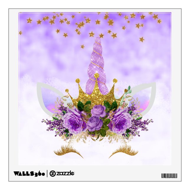 Purple Fantasy and Golden Stars Unicorn Wall Decal (Front)