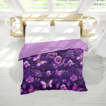 Purple Fantasy Butterflies Blooms Floral Bedding