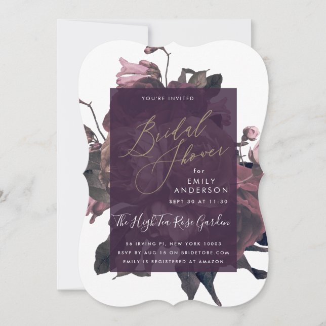 Purple Fantasy Floral Rose Bridal Shower Invitation (Front)