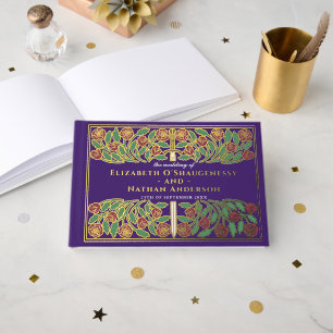 Purple Fantasy Royal Medieval Floral Sword Wedding Foil Guest Book